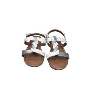 Girls Silver & White Braided Strap Sandals Size 12 Synthetic Material Adjustable